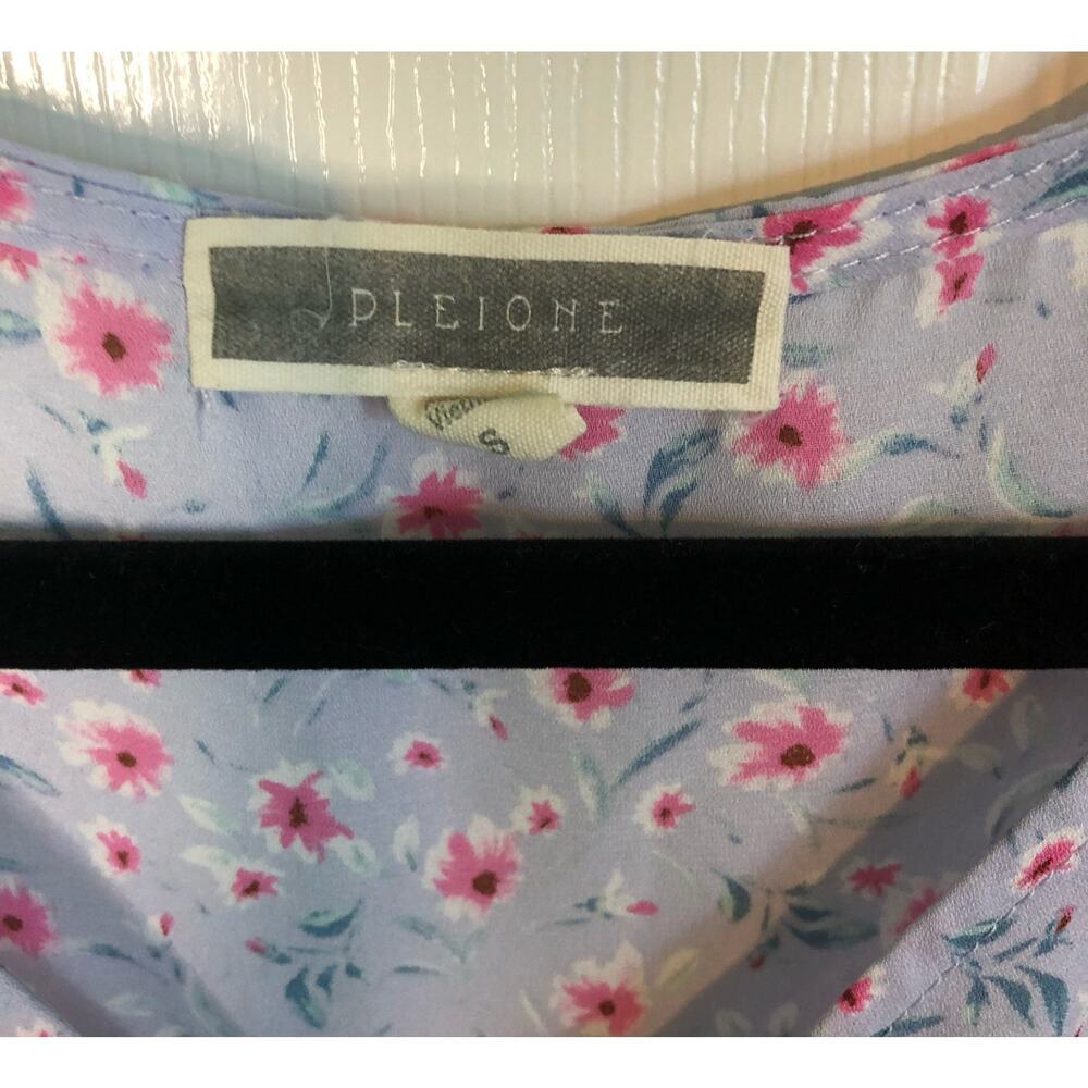 Pleione Floral Ruched Front Ruffle Hem Sleeveless Top Lavender Pink Boho - Small - Picture 4 of 6